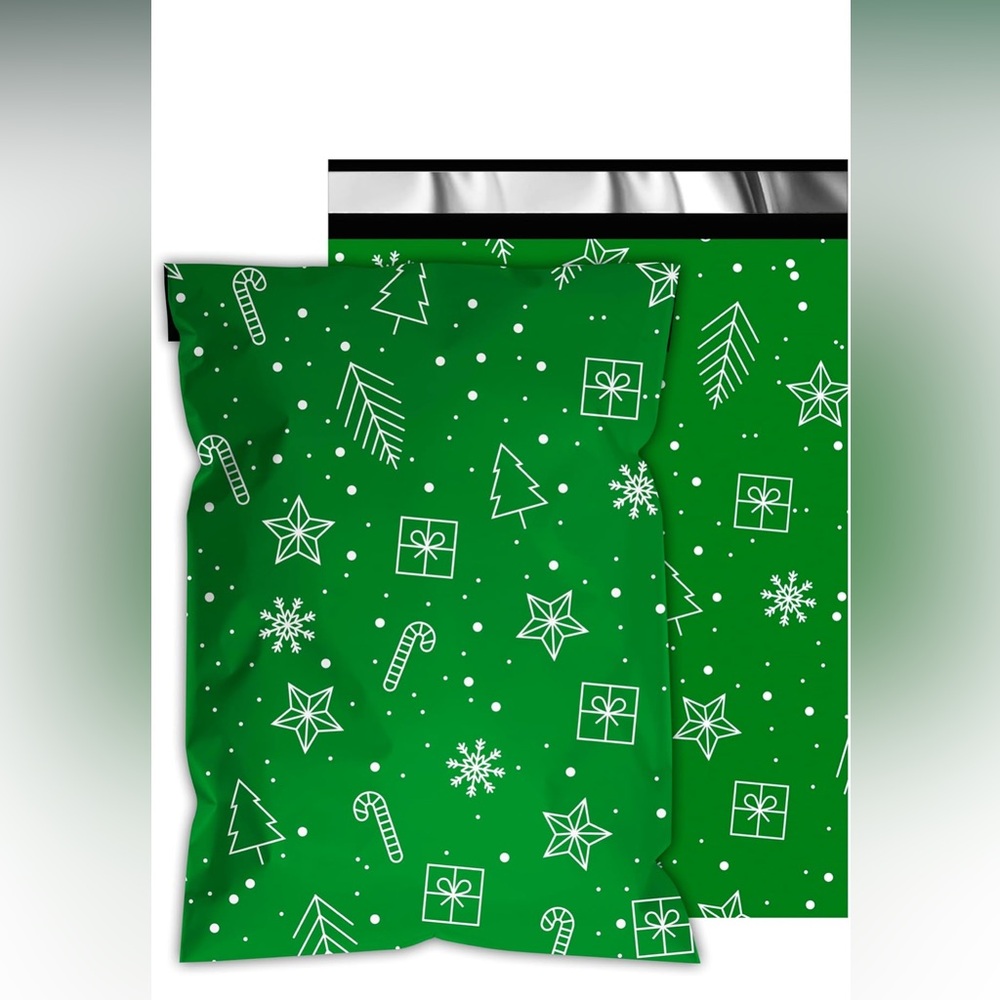 10 CHRISTMAS WINTER GREEN POLY MAILERS 19x14
